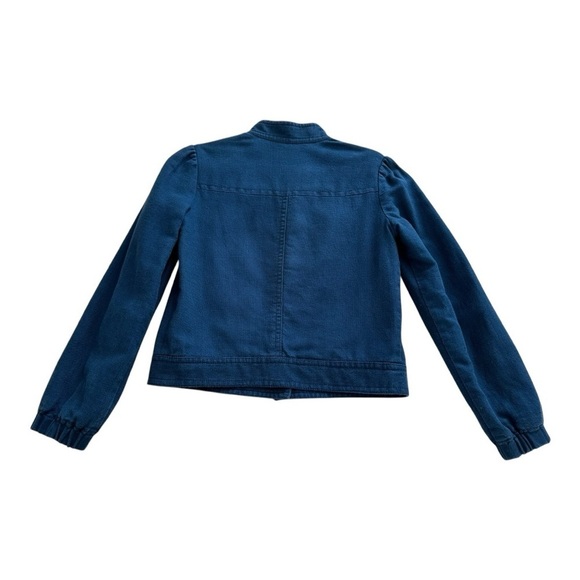 Gap Moto Jacket Mock Neck Zip Up Long Sleeve Linen Blend Blue Womens Small - Picture 4 of 13